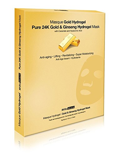 BioMiracle Pure 24K Gold & Ginseng Anti-aging and Revitalizing Hydrogel Mask with Ceramide and Hyaluronic acid 1.05 Oz. (Pack of 3)