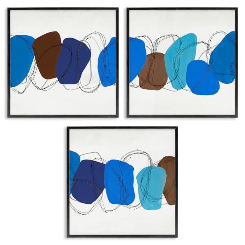 Modern Oblong Blue Shapes Geometric, 12 x 12 Inch Framed Giclée Print Set