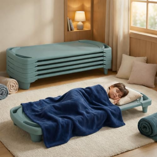 Image of Angeles Sleeping Cot Daycare Essentials, Teal Green, Standard, Set of 4 | Fully Assembled Toddler Cot, Breatheable Sof-Tex Mesh & Durable Steel Frame, Stackable Cots for Preschools and Daycares