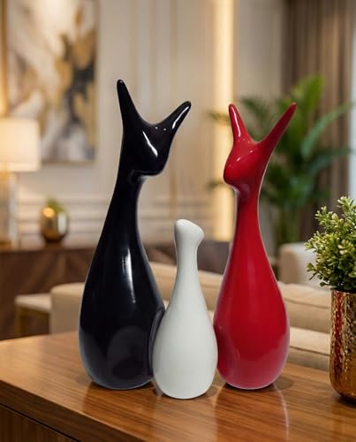 Image of Home Decor Lucky Deer Family Ceramic Figures Set of 3 | Matte Finish Decorative Showpieces for Living Room Office Dining Table | Elegant Gift Decor Items (Black, Red, White)