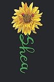  Shea: A pretty and cute personalized floral sunflower and ladybug notebook gift idea for women and girls named Shea with the name on the cover.