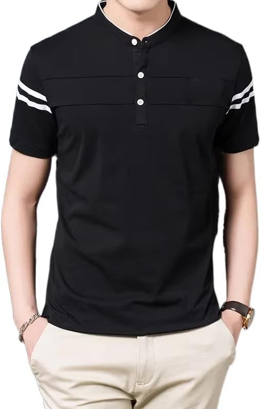 Men's Polo Shirts Casual Short Sleeve Cotton T Shirts Classic Collarless Golf Shirts for Men