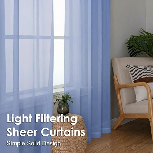 Image of OVZME Sheer Curtains 84 Inches Long 2 Panels Set, Light Filtering Transparent Lightweight Soft Window Treatment Panels for Study Room Living Room Guest Room, Each 42W x 84L Inches, Demin Blue