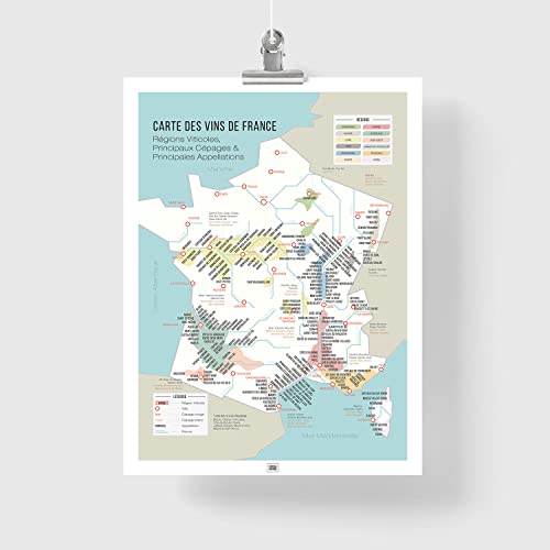 Carte des vins de France 50x70cm - vignobles français - régions viticoles - poster vintage - affiche vintage Cover