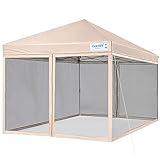 Quictent Ez Pop up Canopy with Mosquito Netting Screen House Tent Instant Gazebo, Roller Bag & 4 Sand Bags Included (Tan, 8 Feet x 8 Feet)