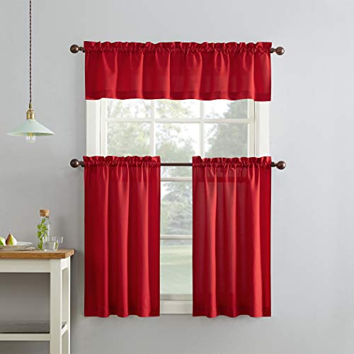 No. 918 Martine Microfiber Semi-Sheer Rod Pocket Kitchen Curtain Valance and Tiers Set, 54