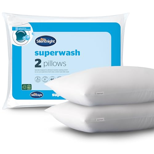 Silentnight Superwash Pillows - Soft Comfortable Medium Support - Filled with Fibadown™ Fibres - Designed to Withstand Repeated Machine Washing for Fresh & Hygienic Sleep - Hypoallergenic, 2 Pack