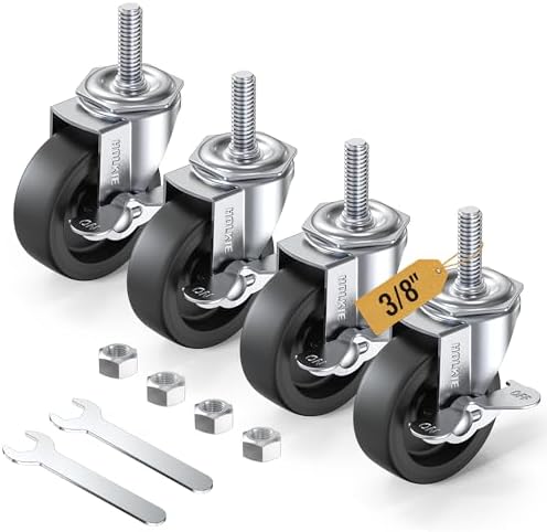 HOLKIE Stem Casters Wheels Set of 4 Standard US 3/8"-16 x 1-1/2" with Brake