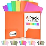 Sooez 6Pack Folders with Pockets, Pastels Colors, Heavy Duty Pocket Folder, Plastic Folders with Pockets, 2-Pocket Folder Bulk, Aesthetic File Folder, Back to School Office Filing Supplies