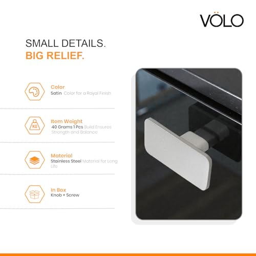 Image of VOLO Stainless Steel Drawer Knob for Cabinet Wardrobe and Cupboard Durable Knobs with Screws for Kitchen Dresser and Office Furniture | S-723 (Silver, 3 Pieces)