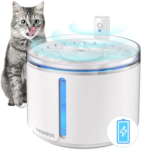 DOGNESS Battery Operated Cat Water Fountain, Ultra Quiet 2.2L Wireless Pet Water Fountain, 135° Motion Sensor Cat Drinking Fountain with Activated Carbon Filter & LED Indicator