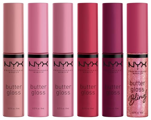 NYX Butter Gloss Pizza Vault brillo de labios Home Alone tonos rosa y rojo estuche 5