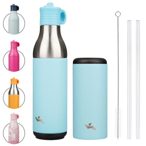 Konokyo Insulated Stainless Steel Water Bottle with Straw, 13oz, LakeBlue