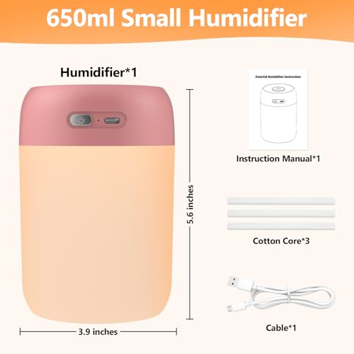 Image of Portable Small Humidifier, 650ml Plant Humidifier, Deep Pink
