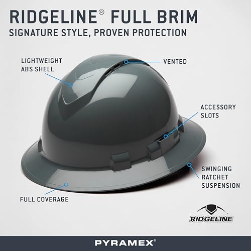 Image of Pyramex Ridgeline Full Brim Hard Hat 4 Point Ratchet Vented