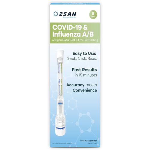 2San COVID-19 & Flu A/B Test â€“ Results in 15 Minutes â€“ 5-Pack (5 Test) â€“ Rapid Antigen Home Test â€“ Clinically Accurate â€“ Easy, Non-Intrusive Nasal Swab â€“ Detects Flu & COVID