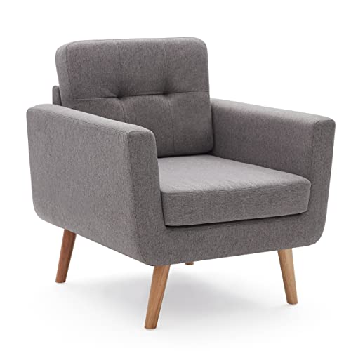 Tbfit Linen Fabric Accent Chair, Mid Century Modern Armchair For Living Room, Bedroom Tufted Upholstered Arm Chair Comfy Reading Accent Chairs Sofa(Stone Grey) #TOP23