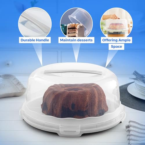 Round Plastic Cake Box with Lockable Lid & Carry Handles White Large Cake Carrier Storage Container for Cakes, Serving Pies, Cookies and Desserts - Image 2