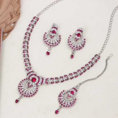 Image of Atasi International Delightful Rhodium Silver Plated Alloy Choker Necklace Set For Women