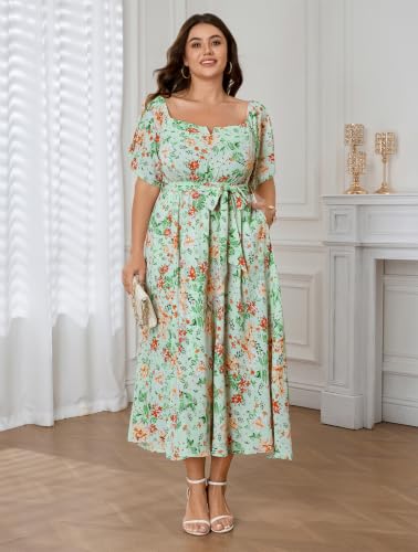 Image of SCOMCHIC Womens Plus Size Formal Dresses Off The Shoulder Wedding Guest Cocktail A-Line Split Maxi Dress with Pockets