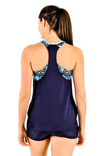 ZeroXposur Womens Tankini Swimsuits Racerback Top Full Coverage Action Shorts Set (Surf, Small)