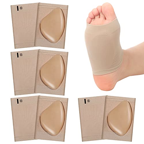 4 Pairs Gel Arch Support Sleeves Metatarsal Compression Sleeve Arch Support Brace for Flat Feet with Gel Pad Inside Cushioned Gel Foot Sleeves for Women, Men Flat Foot Pain Relief (Beige)