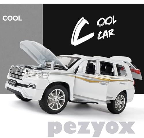 Image of Metal Pull Back Diecast Car 1:32 Land Cruiser Pull Back Car Model with Sound Light Boys Gifts Toys for Kids (White)