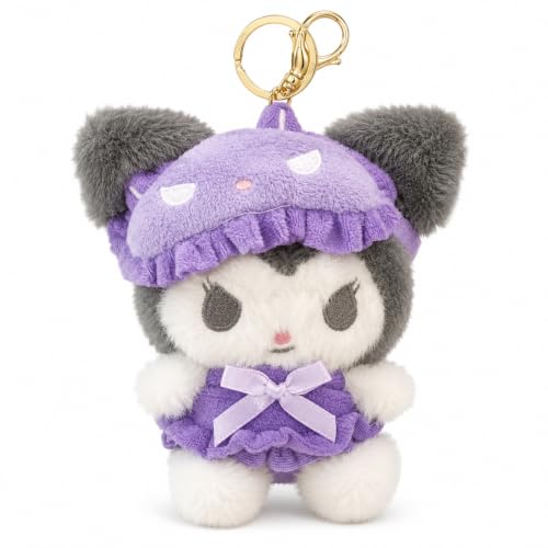 Image of Wanna Party Cute Kawaii Plush Keychain, Soft Black & White Character Bag Charm with Purple Outfit