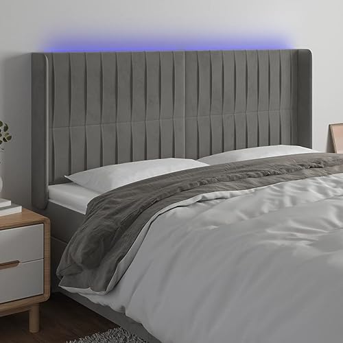 Brokky Cabecero con LED de Terciopelo cabeceros de Cama cabecero led headboard cabeceros Cama Gris Claro 163x16x118/128 cm / 3124340