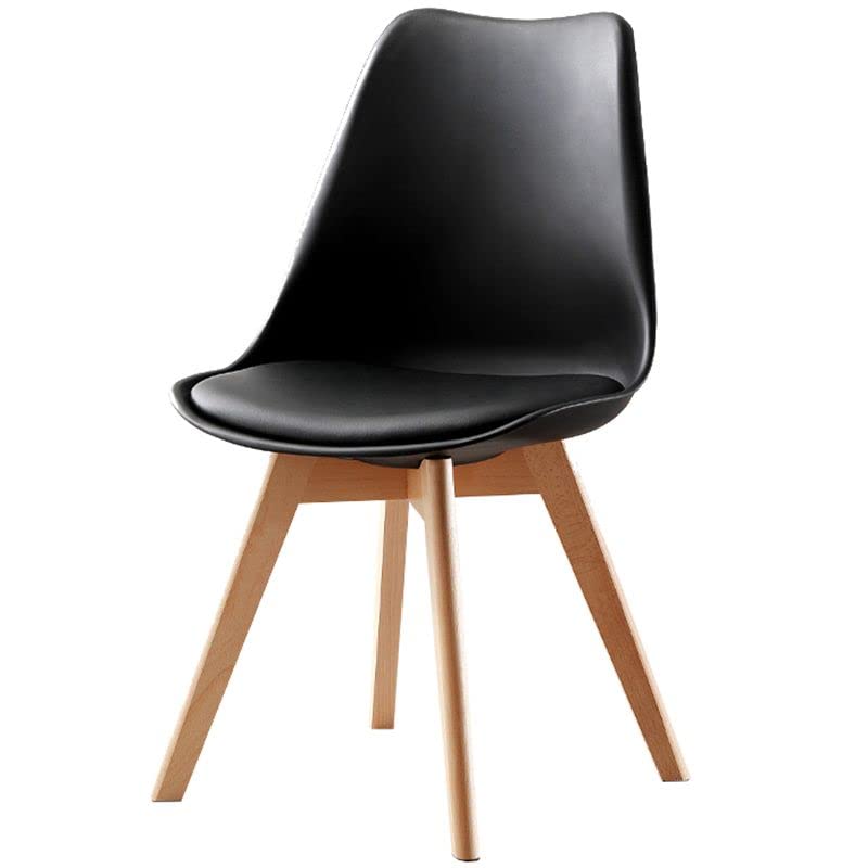 Elegante silla de comedor tapizada sin brazos, silla lateral de metal y madera para cocina, cafetería y sala de conferencias, muebles modernos negros para el hogar (1 pieza)