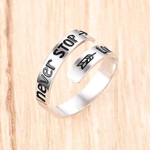 ZRAY Silver Keep Going Ring Inspirational Jewelry Stainless Steel Engraving Size Adjustable Personality Encouragement Gift for Women Teens Girls2