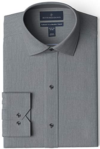 Amazon Brand - Buttoned Down Men's Tailored Fit Spread Collar Solid Non-Iron Dress Shirt Charcoal Heather 16