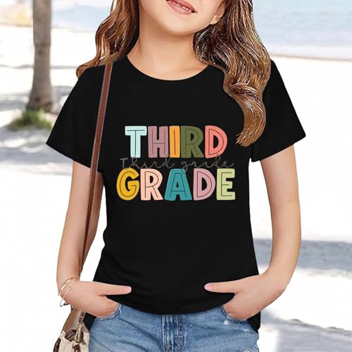 Girls First Day of School T Shirts Short Sleeve Preppy Back to School Tshirts Kids Third Grade Tees Funny Cute Tops4