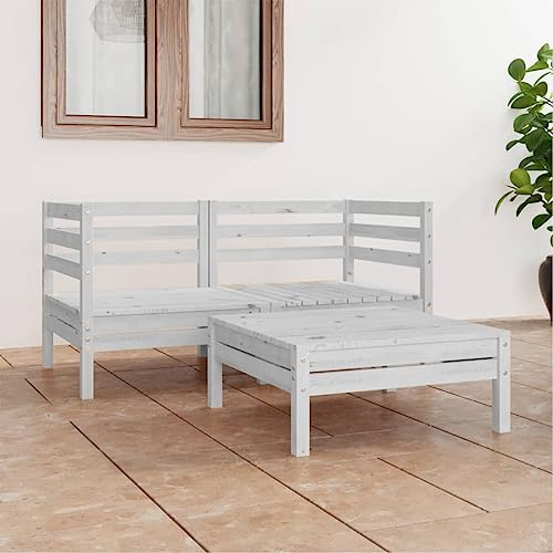 Lumanois Salon de Jardin 3 pcs Blanc Bois de pin Massif Salons de Jardin Blanc,3082393