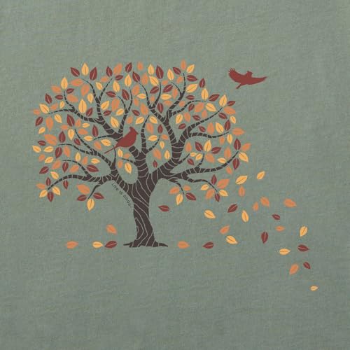 Life is Good. Women's Autumn Tree Leaves Long Sleeve Crusher Tee, Moss Green2