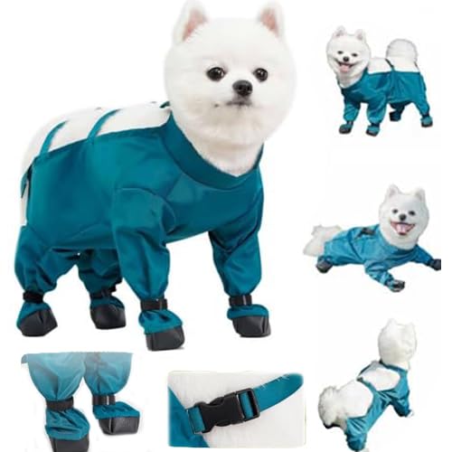 Waterproof Dog Boots with Attached Boot,Waterproof Anti-Slip Dog Legging with Adjustable Suspenders,All-in Anti-Slip Paw Protector with Adjustable Dirty-Proof Pants for Small Medium Dogs Outdoor