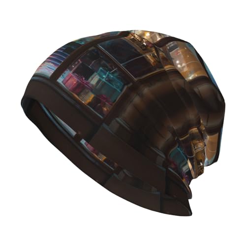 WHJDPP Gorro de punto para adultos, diseño de árbol de Navidad con ventana de cristal, suave, cálido y elástico, adecuado para uso diario, salir y hacer deporte, color negro