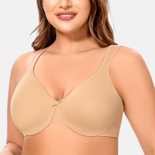 Image of MELENECA Women's Plus Size Minimizer Bra Seamless Underwire Support | Full figure support, breathable fabric reduces bulk, and wide straps relieve shoulder pressure during everyday wear.