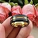 TUTISS 8mm Black Black Rose Gold Tungsten Rings for Men Women Fashion Engagement Wedding Bands Matte Finish Beveled Edges Comfort Fit Size 9
