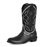 Tarkwa Western Cowboy Boots for Men Mid Calf Retro Pointed Toe Western Boots Durable Embroidered Wor
