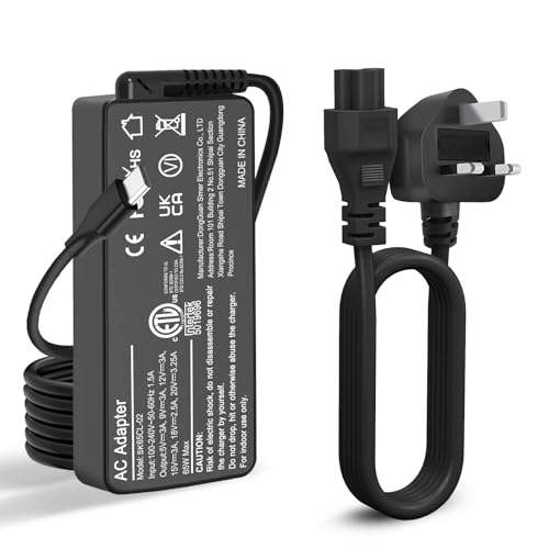65W USB C Charger UK Plug, Universal Type C Laptop Charger, Compatible with Lenovo ThinkPad/Yoga, HP, Dell Latitude, Chromebook, Asus, Acer, Samsung More USB-C Devices UK Power Adapter with Cable