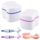 2 Denture Bath Case and 2 Denture Cleaner Brushes Retainer Denture Box, Tophoniex Dentures Container with Basket Denture Holder for Travel Retainer Cleaning