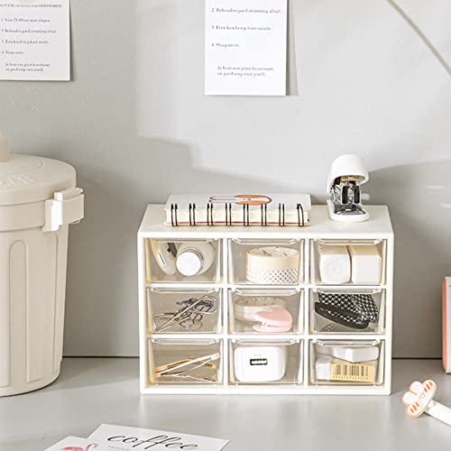 Hacaroa 3 Pack Desktop Drawer Organizer With 9 Mini Drawers, Plastic Desk Craft Storage Case Box For Art Supply, Office Supplies, Cosmetics, Jewelry, Dorm Room, Beige #TOP4