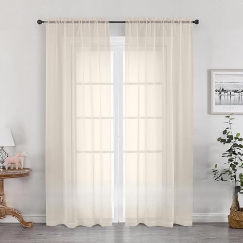 Image of OWENIE Sheer Curtains 72 Inches Long 2 Panels Set, Light Filtering Sheer Curtain Rod Pocket Clear Drapes for Living Room Bedroom Window Sliding Door, Each 42 x 72 Inch, Cream