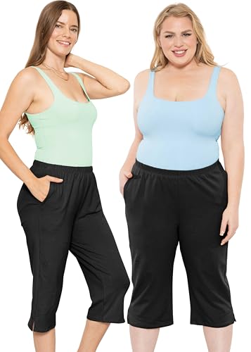STRETCH IS COMFORT Women’s and Plus Size Cotton Straight Leg Cropped Pants with Pockets | Soft and Casual | S-5XL2