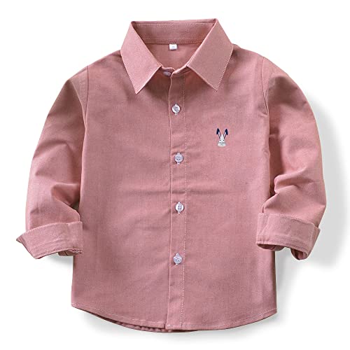 Image of OCHENTA Boys' Long Sleeve Button Down Cute Rabbit Casual Dress Easter Shirt | Oxford Cotton, Embroidered Bunny, Shirts for Boys School & Easter, Church, Wedding, Family Photos, Holiday Outfit