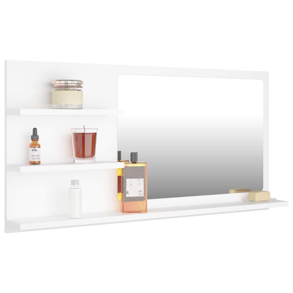 Lustro łazienkowe białe z materiału drewnopochodnego i akrylu, 90 x 10,5 x 45 cm, z 3 półkami, wiszące, do łazienki, toalety dla gości, umywalki, zajmuje mało miejsca i funkcjonalne z miejscem