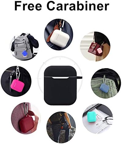 Silicone Case Compatible with Airpods 1 & 2, Shookproof Protective Silicone Wireless Charging Cover with Key Chain (Black)
