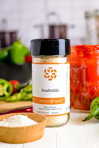 Savory Spice Asafetida - Asafoetida Powder (Hing), Indian Spice Blend | Great Substitute for Garlic Powder & Onion Powder for Garlic-Free or Onion-Free Diets (Medium Jar - Net: 2.95 oz)