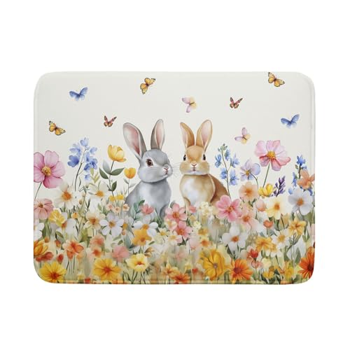 Spring Easter Rabbit Dish Drying Mat for Kitchen Counter,Colorful Flowers Butterflies Drying Mat 18 x 24 Inch with High Absorbent Microfiber Drainer Mat for Coffee Bar by Sweetshow - Used condition - US$10.90